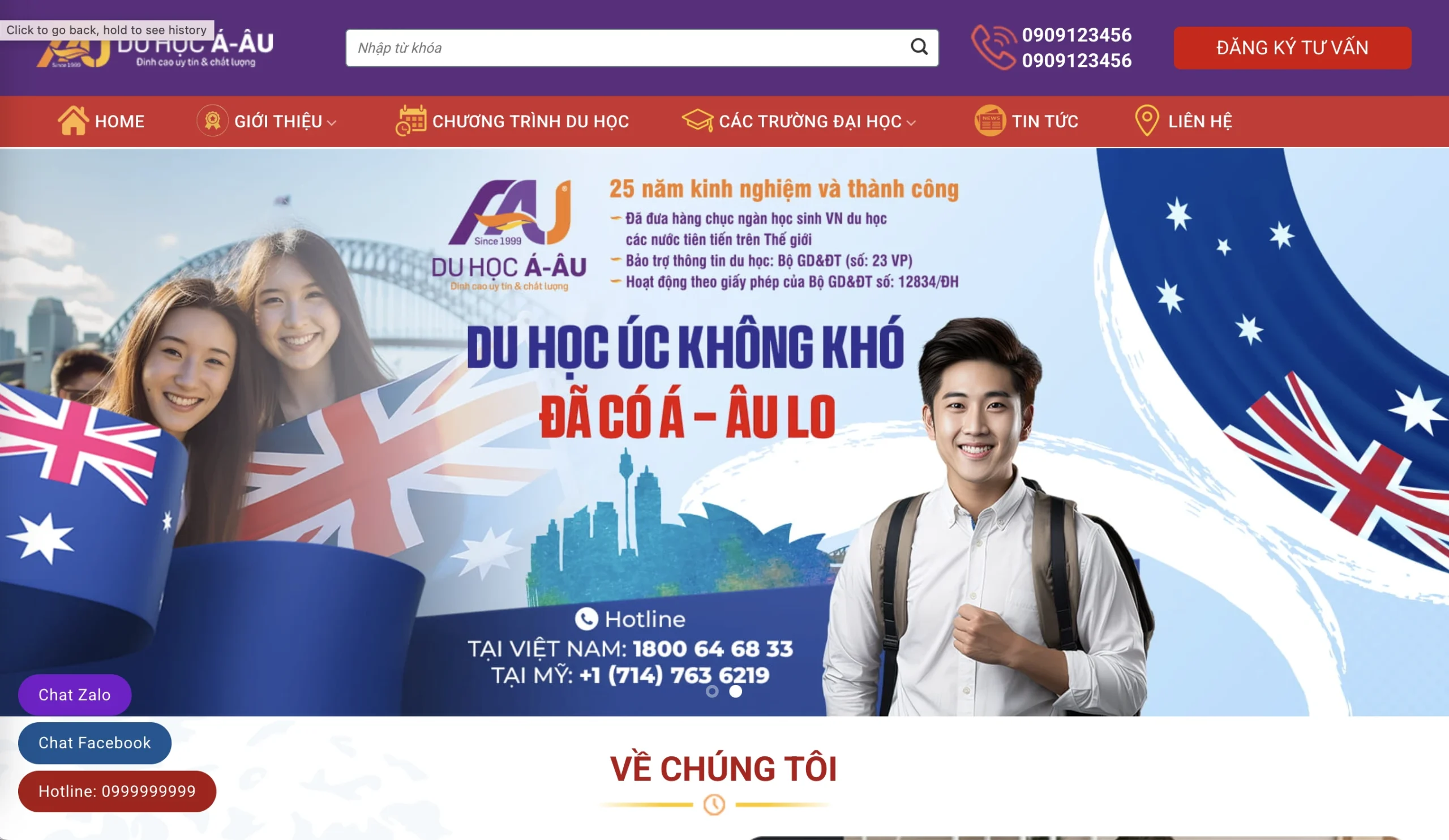 Mẫu Website Tư vấn Du học 1