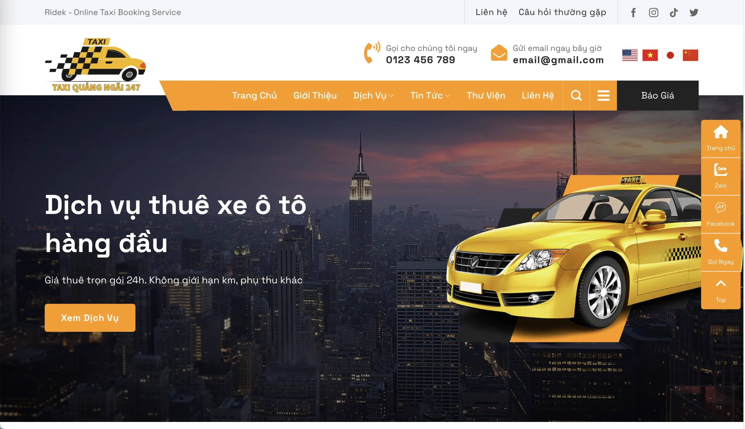 Mẫu Website Thuê xe tự lái