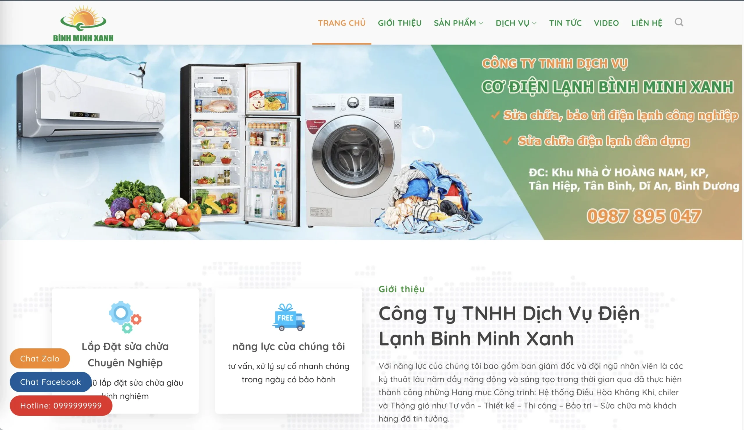 Mẫu Website Sữa chữa Điện lạnh 2