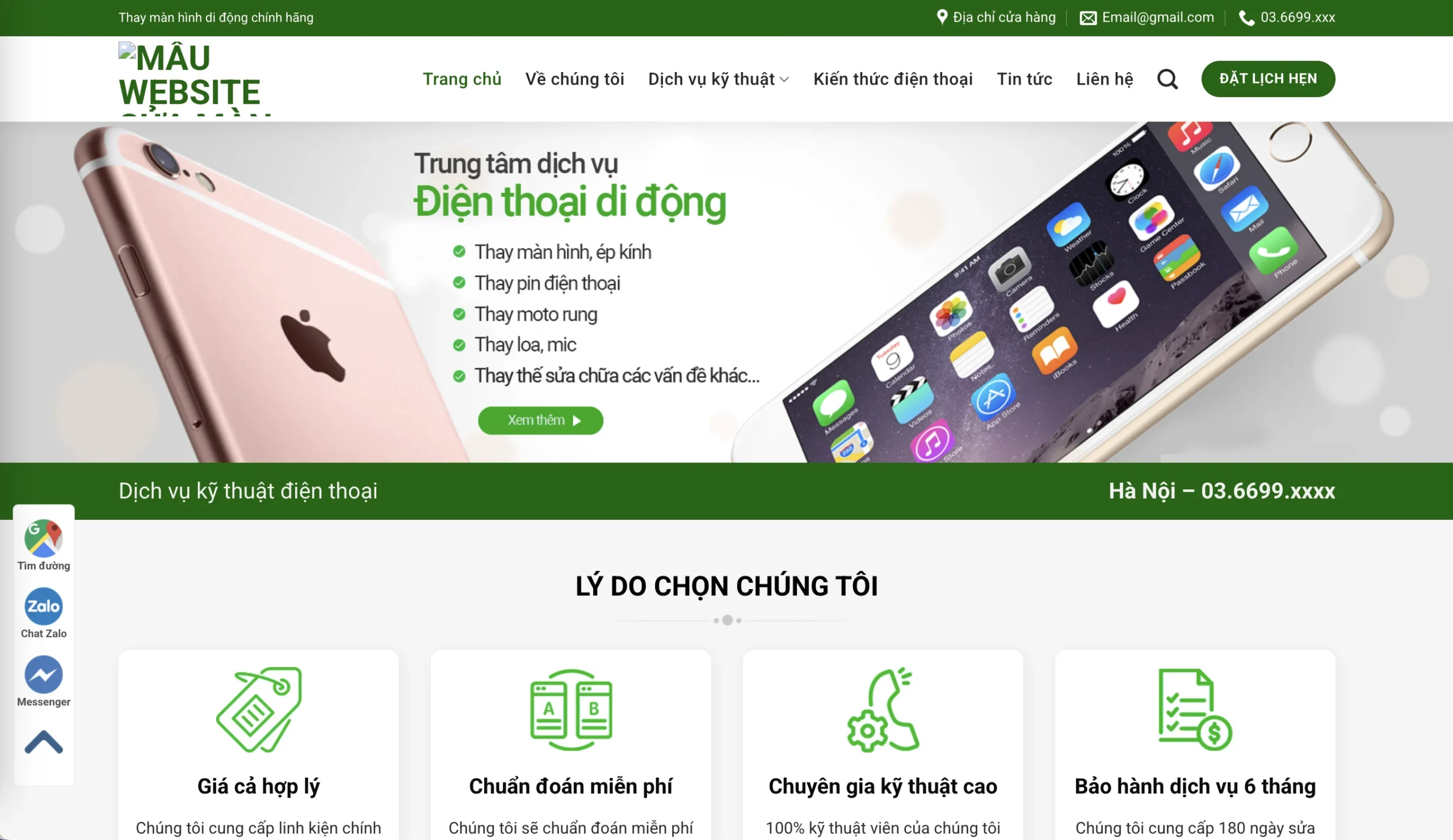 Mẫu Website Sửa điện thoại