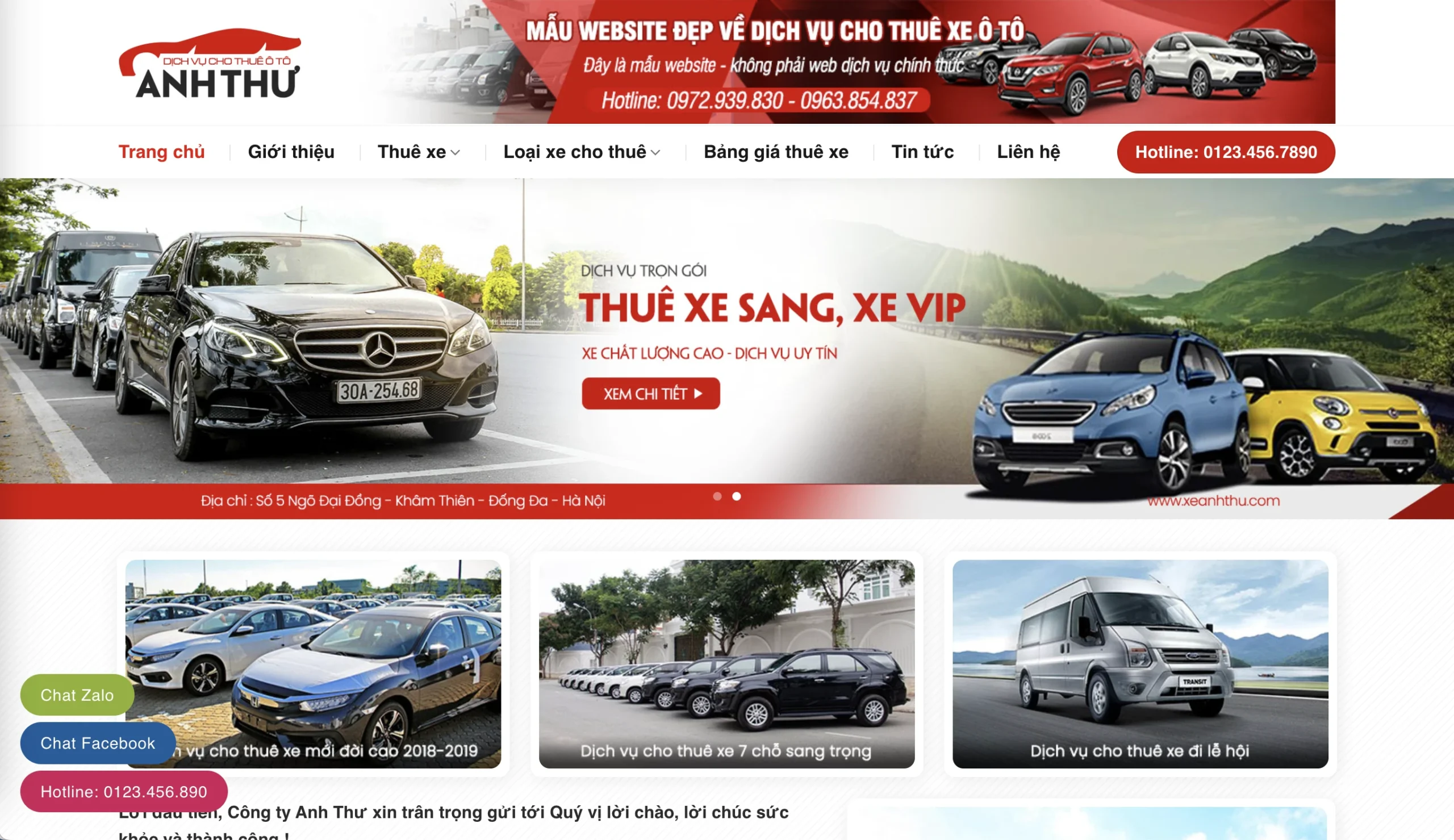 Mẫu Website Thuê xe